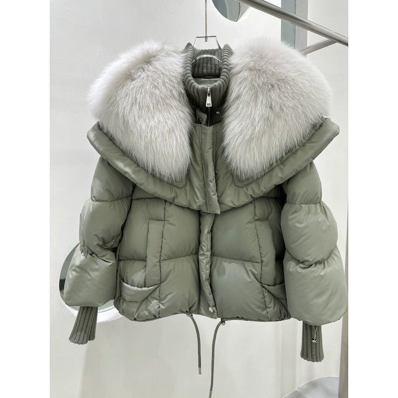 Veste courte en duvet de canard blanc haut de gamme avec col en fourrure de renard, manteau de veste de luxe léger et chaud