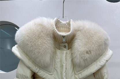 Veste courte en duvet de canard blanc haut de gamme avec col en fourrure de renard, manteau de veste de luxe léger et chaud