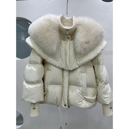 Veste courte en duvet de canard blanc haut de gamme avec col en fourrure de renard, manteau de veste de luxe léger et chaud