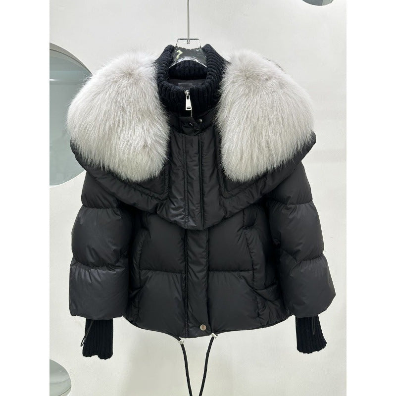 Veste courte en duvet de canard blanc haut de gamme avec col en fourrure de renard, manteau de veste de luxe léger et chaud