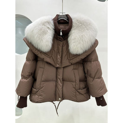 Veste courte en duvet de canard blanc haut de gamme avec col en fourrure de renard, manteau de veste de luxe léger et chaud